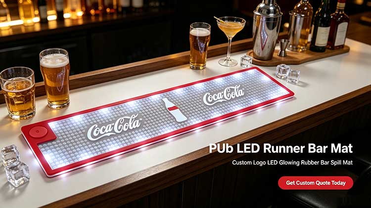 Custom Logo Pub LED Runner waterproof cordless battery illuminated bar mat commercial pub display