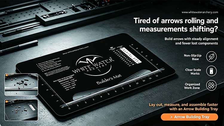 Heavy-duty arrow building tray with non-slip rubber surface and clear measuring marks.