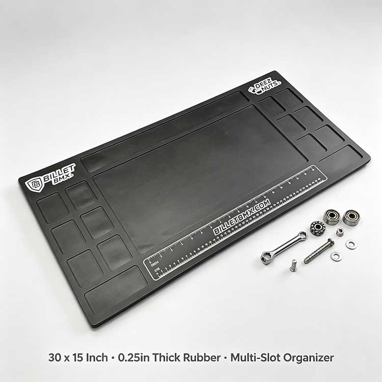 Bicycle tool tray with multi-slot matrix for bearings and tools.