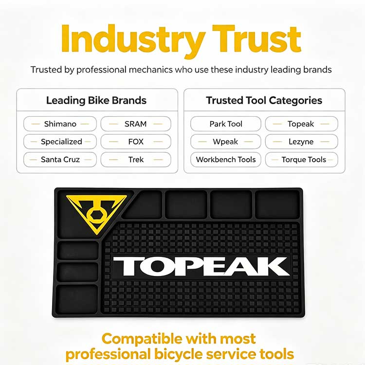 The bike workbench rubber mat is compatible with leading bike brands and professional bicycle service tools