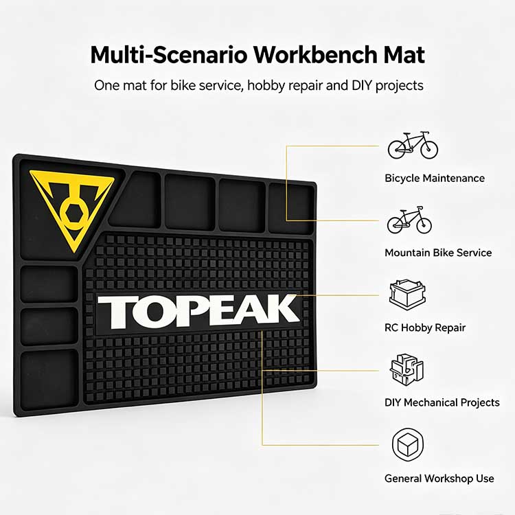Multi-scenario bike workbench rubber mat for bicycle maintenance, RC hobby repair, DIY mechanical workshop projects
