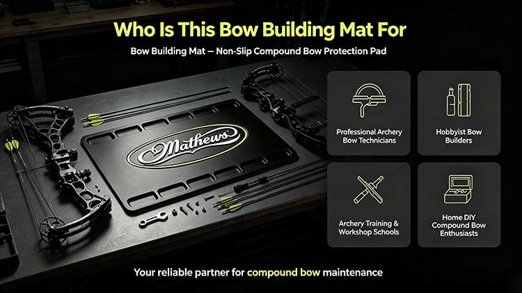 Bow building mat designed for pro technicians, hobbyists, and DIY bow tuners