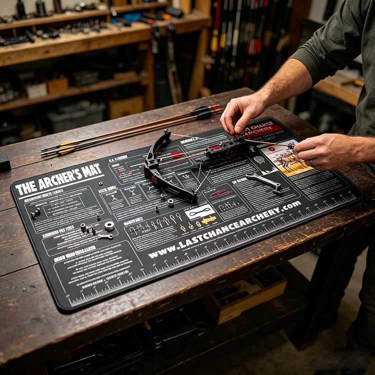 Portable roll-up crossbow mat for travel.