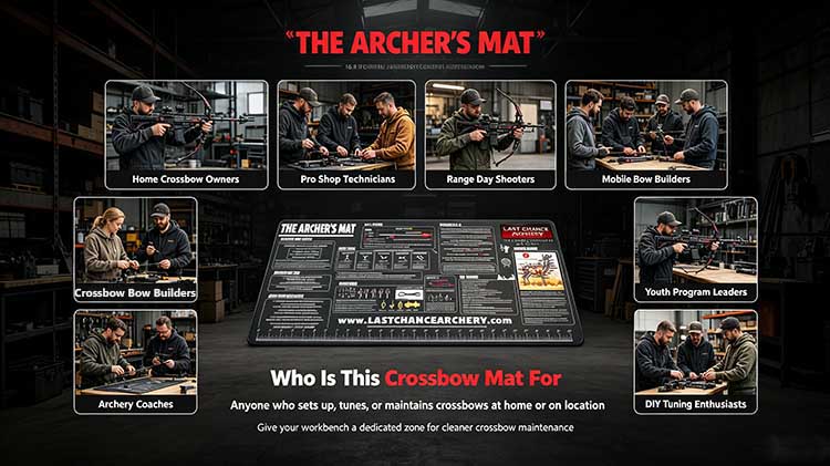 Crossbow mat for crossbow enthusiasts and technicians.