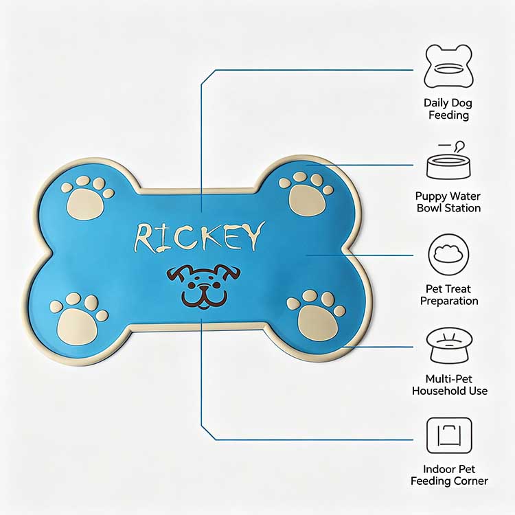 Versatile dog feeding mat for daily feeding, puppy training, and multi-pet homes.