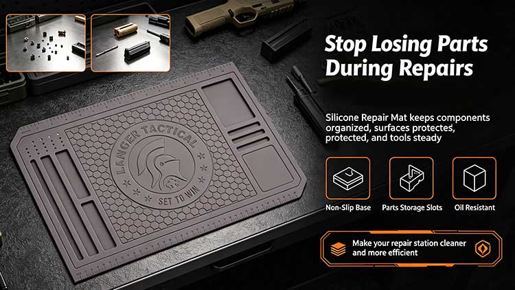 Tactical silicone repair mat for gunsmiths and armories with non-slip honeycomb base.