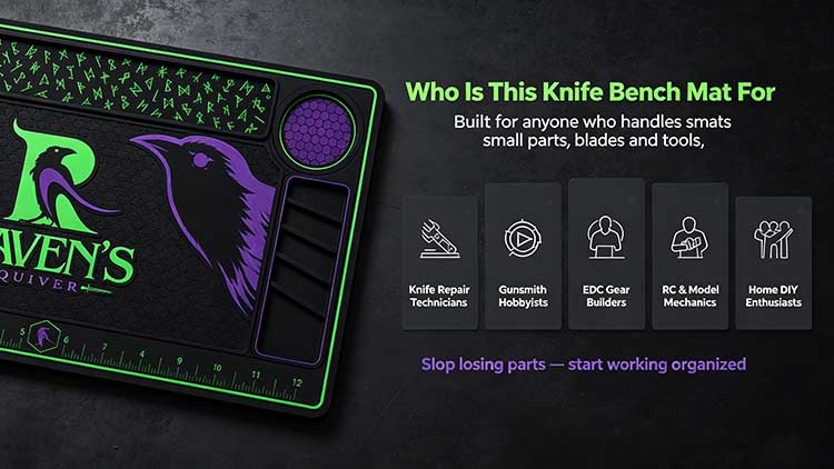 Knife bench mat for repair techs, EDC builders, and DIY enthusiasts.