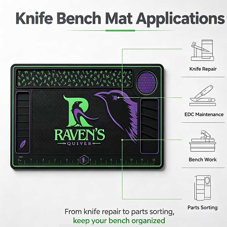 Multi-scenario knife bench mat for knife repair and EDC maintenance.