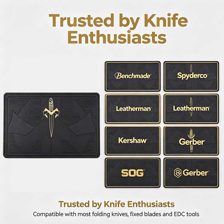 Knife display mat trusted by Benchmade Spyderco and Kershaw knife owners.