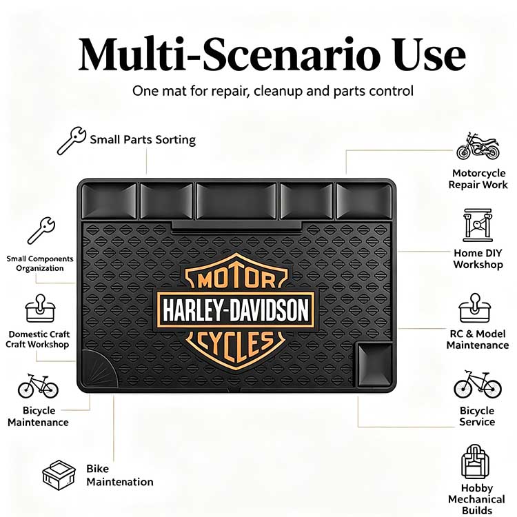 Versatile motorcycle garage mat used for professional and DIY motorbike repair