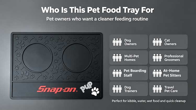Pet food tray for dog owners, cat owners, and professional groomers.