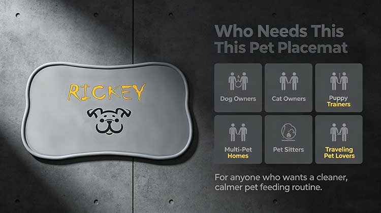 Custom pet placemat for dog owners, cat owners, puppy trainers, and pet sitters.