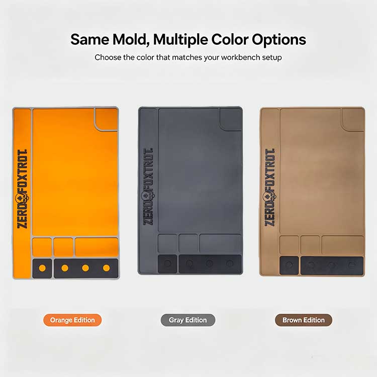 Pistol cleaning mat available in orange gray and coyote brown with OEM color customization options.