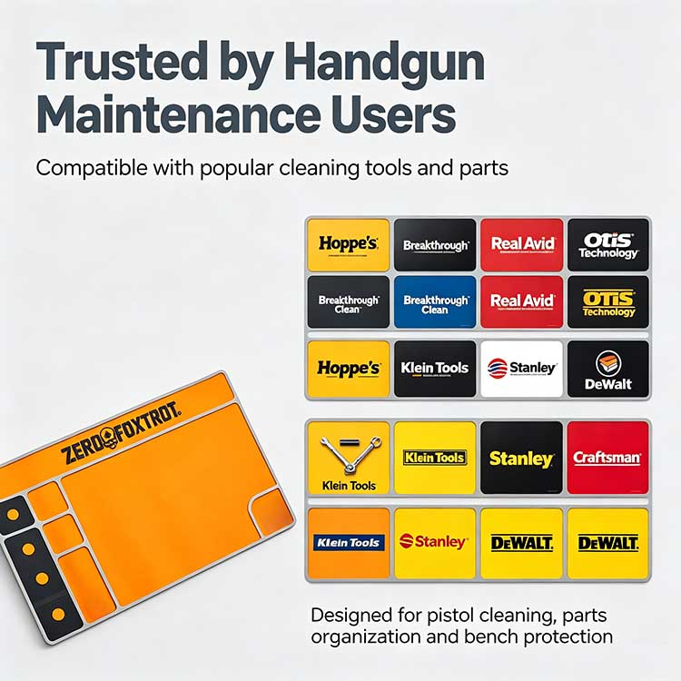 Pistol cleaning mat trusted by handgun maintenance users and shooters.