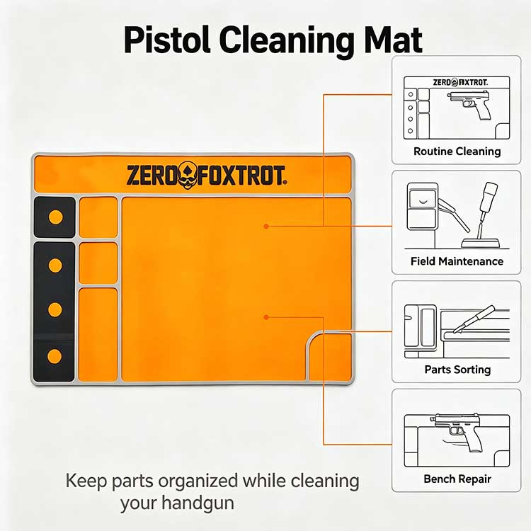 Multi-scenario pistol cleaning mat for routine cleaning and bench repair.