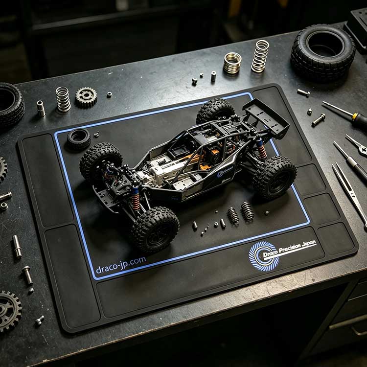Heavy-duty rubber RC workbench mat for long-term use.