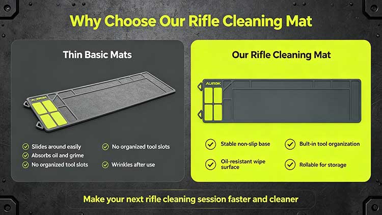 Comparison of heavy-duty rifle cleaning mat versus thin basic mats.