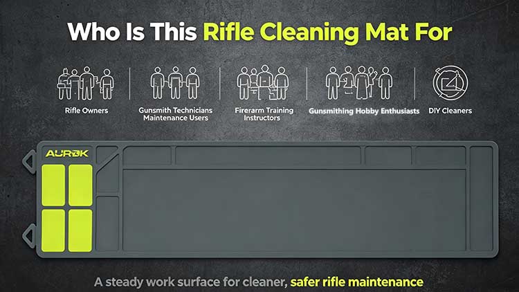 Rifle cleaning mat for owners, technicians, instructors, and DIY cleaners.