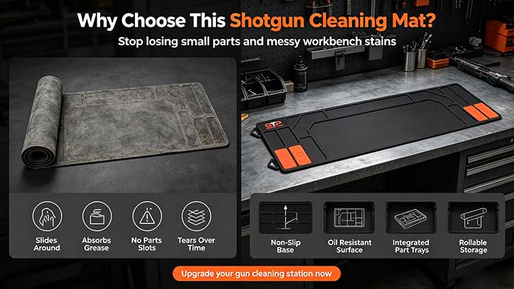Comparison of thin foam pad versus heavy-duty shotgun cleaning mat.