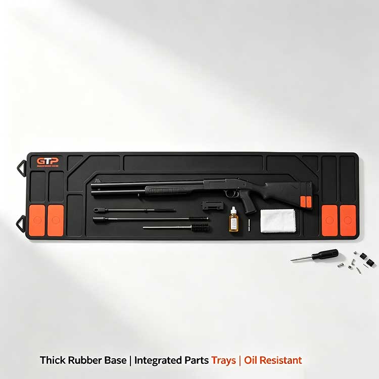 Long gun shotgun cleaning mat with space for barrel and receiver.