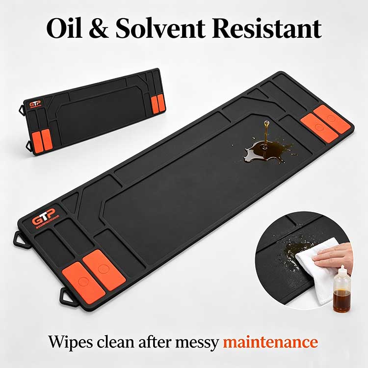 Oil resistant shotgun cleaning mat with easy-wipe rubber surface.