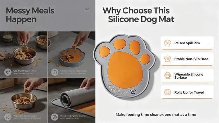 Comparison of vibrant silicone dog mat versus standard thin feeding sheets