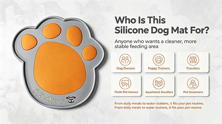 Silicone dog mat for pet owners, puppy trainers, and travelers.