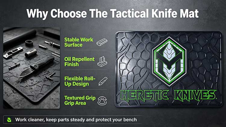 Comparison of standard foam pad versus heavy-duty tactical knife mat with texture.