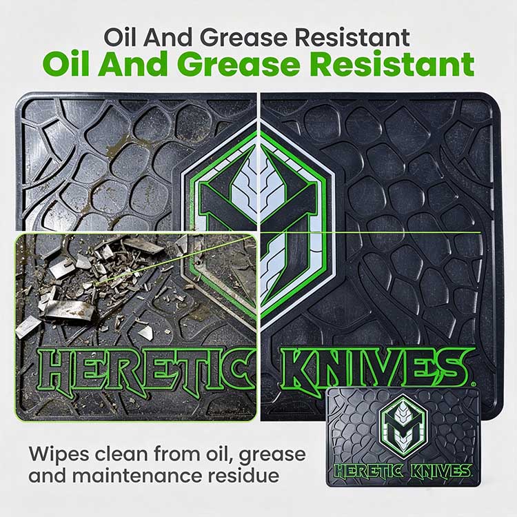Oil and solvent resistant tactical knife mat for EDC gear maintenance.