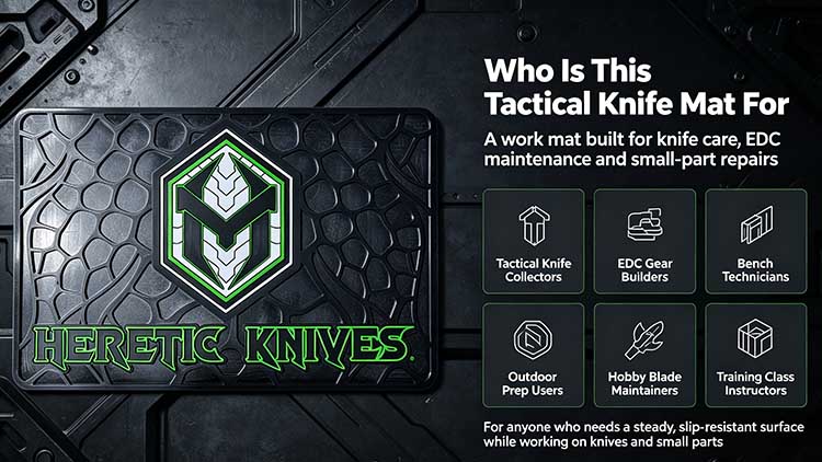 Tactical knife mat for knife collectors EDC builders and outdoor users.