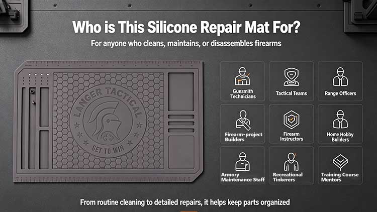 Silicone repair mat intended for professional gunsmiths law enforcement and firearm enthusiasts.
