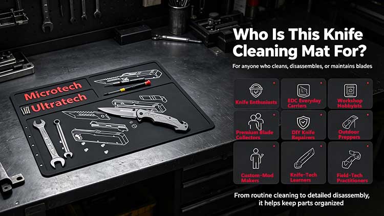 Knife cleaning mat for EDC enthusiasts blade technicians and outdoor preppers.