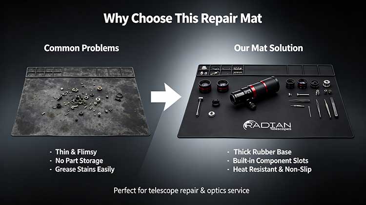 Comparison of heavy-duty rubber repair mat with slots versus slippery thin mats