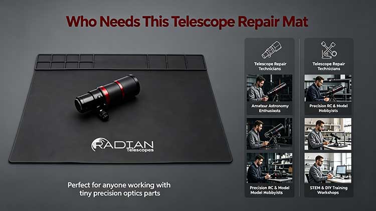 Professional repair mat for telescope technicians, astronomy enthusiasts, and RC hobbyists.