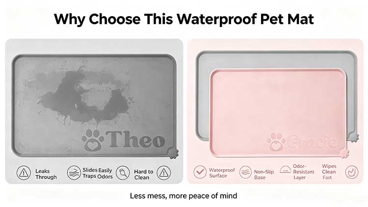 Comparison of thin fabric pad versus heavy-duty waterproof pet mat.
