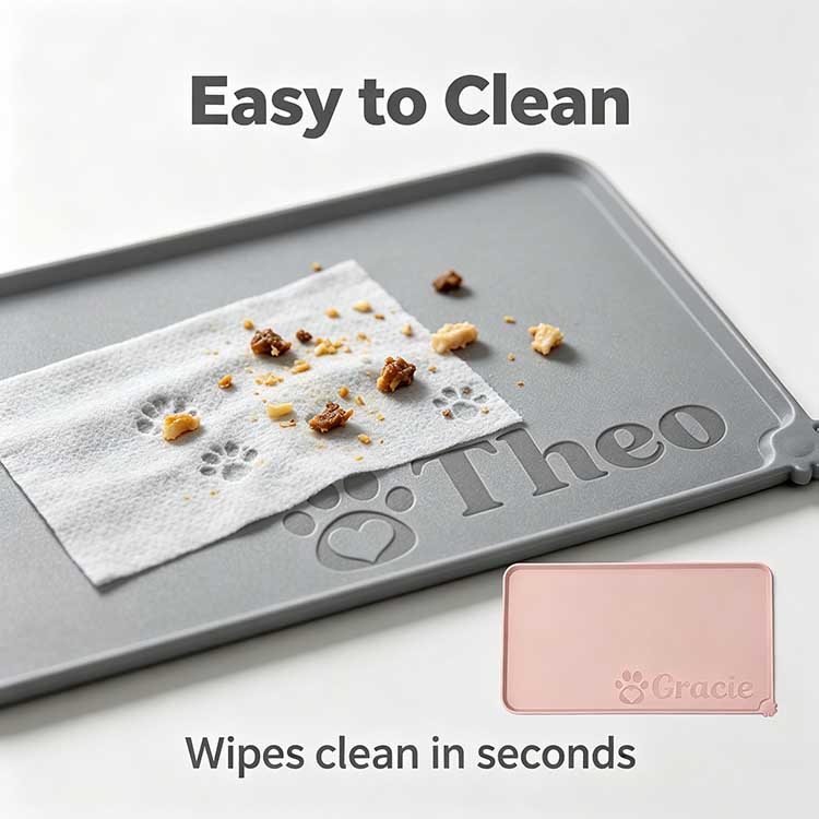 Easy to wipe clean waterproof pet mat keeping the floor tidy.
