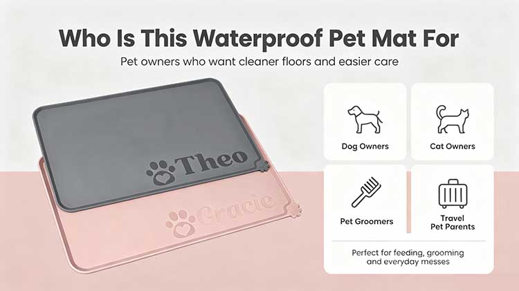 Waterproof pet mat for dog owners, cat owners, and pet groomers.
