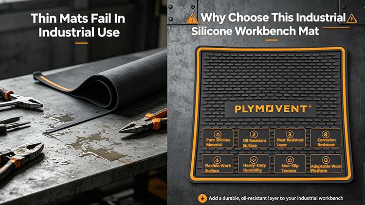 Compare standard mat versus heavy-duty silicone workbench mat with high temperature and oil resistance.