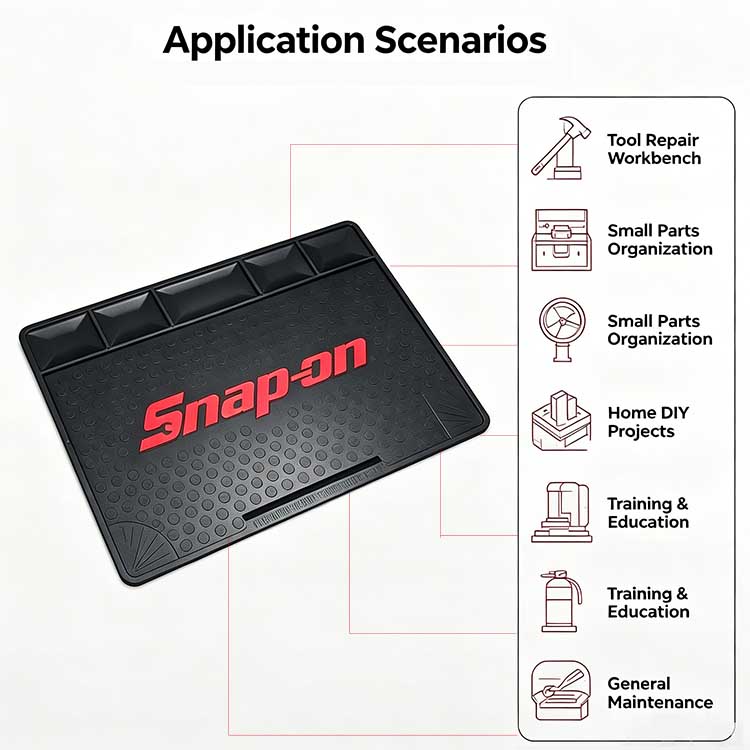 Versatile work mat used for professional repairs, maintenance, and DIY projects