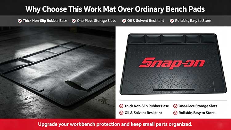 Comparison of premium work mat versus ordinary bench pads