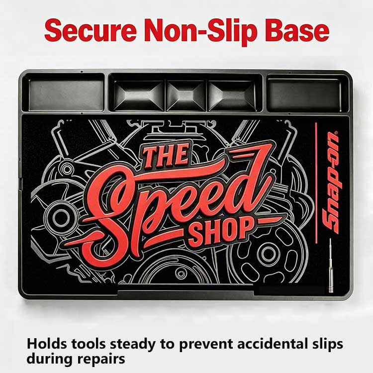 Secure non-slip rubber base on a work mat holding tools steady