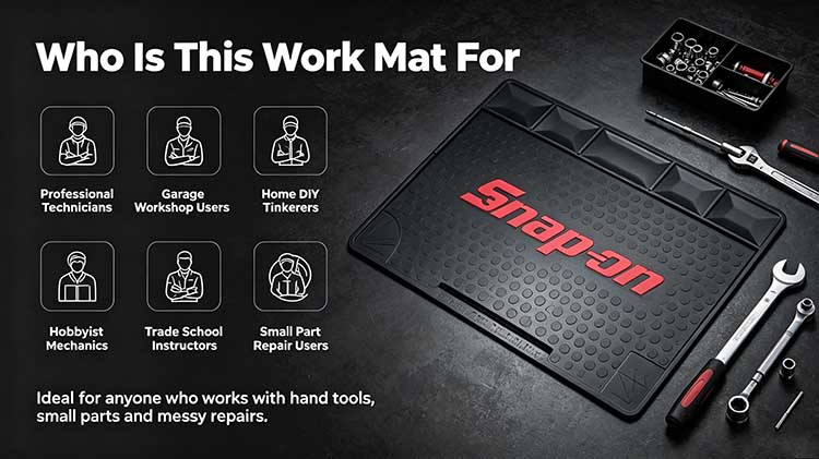 Work mat designed for technicians, garage users, DIYers, and mechanics