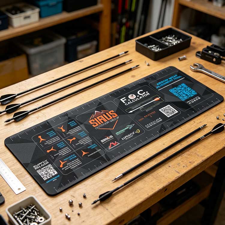 High-friction arrow tuning mat holding shafts steady.