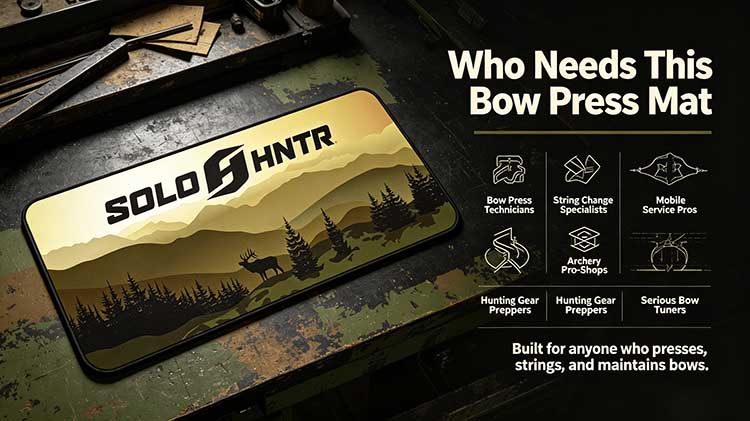 Bow press mat for technicians, mobile pros, and hunting gear preppers.