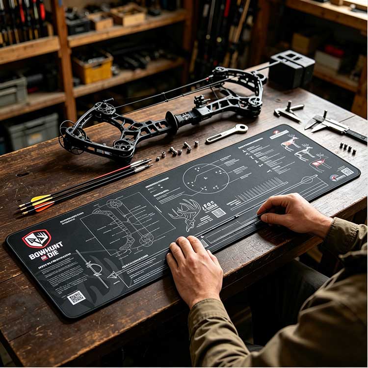 Large bowhunting mat with flexible roll-up design for camping.