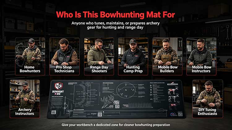 Bowhunting mat for bowhunters and technicians.