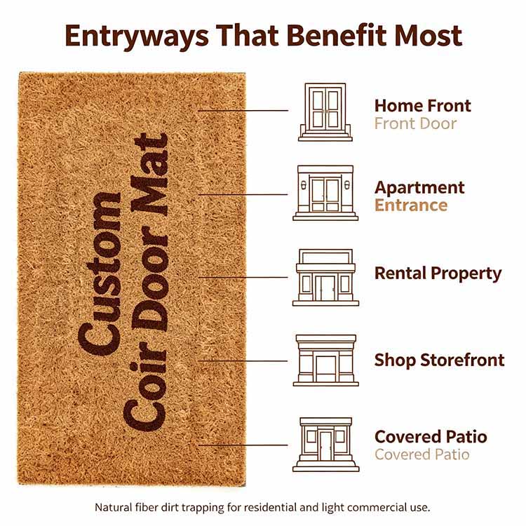 Coir door mat for front door apartment rental shop and covered patio entrances