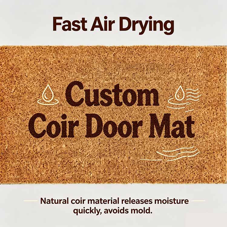 Coir door mat with fast air drying natural fiber releasing moisture quickly