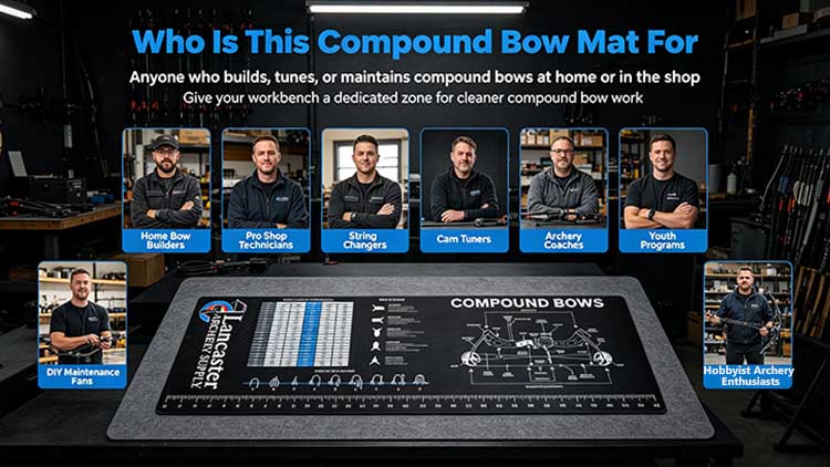 Compound bow mat for bow builders and technicians.