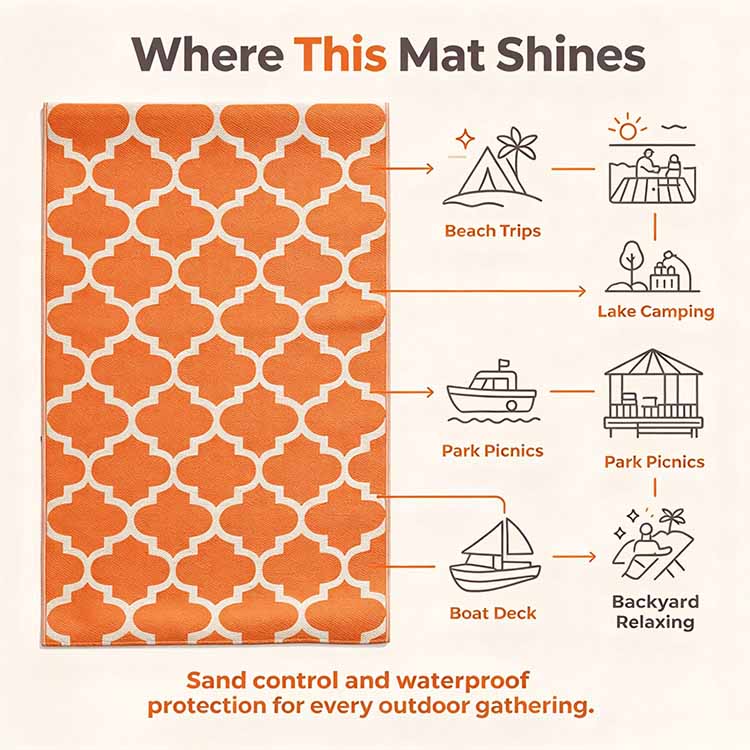 Sand Free Beach Mat - Multi-scene mat for beach trips, camping, and picnics.